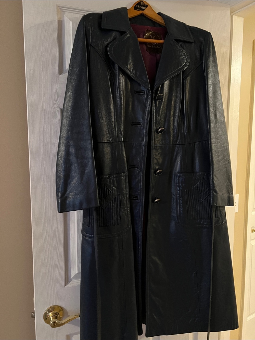 Long Blue Leather Trench Coat by dandi modes